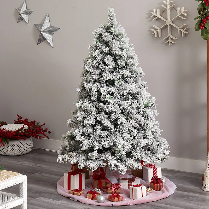 6ft. Pre-Lit Flocked Oregon Pine Artificial Christmas Tree, Clear Lights