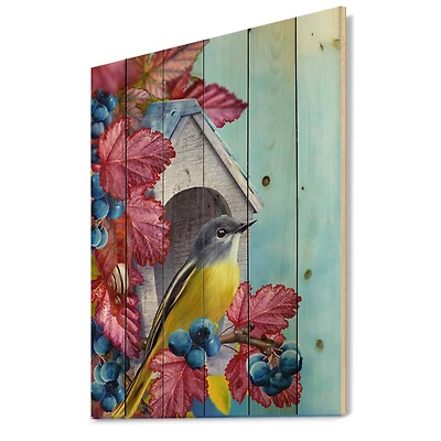 Designart - Titmouse Bird Sitting On A Branch Near A Birdhouse