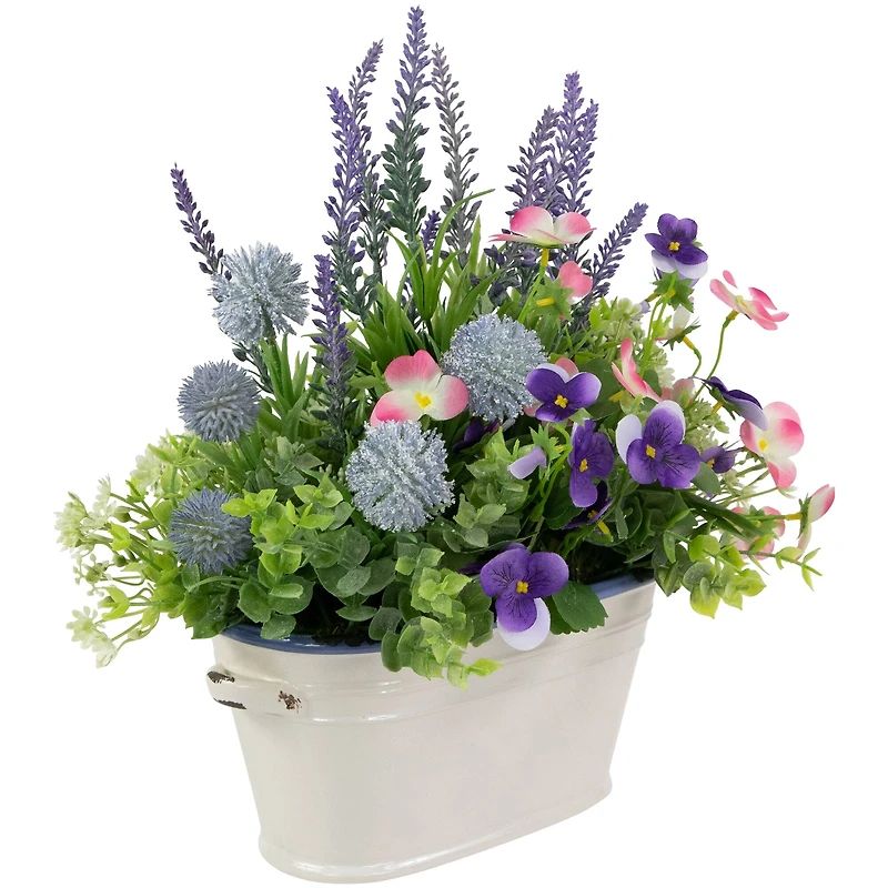 12" Lavender & Mixed Spring Floral in Weathered Ceramic Pot
