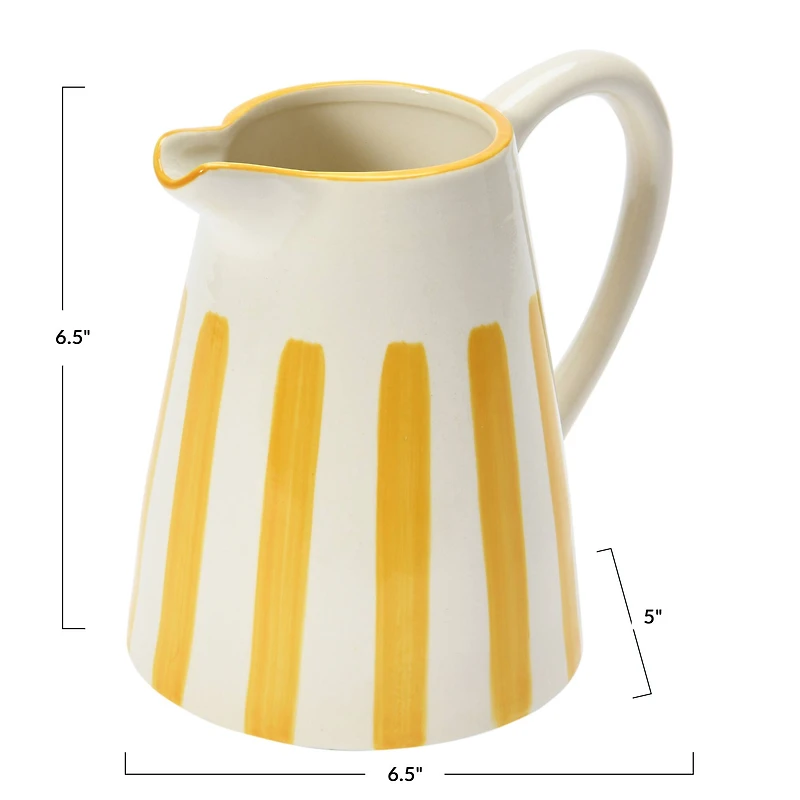 Hello Honey® 6.5" Yellow & White Stripe Stoneware Pitcher