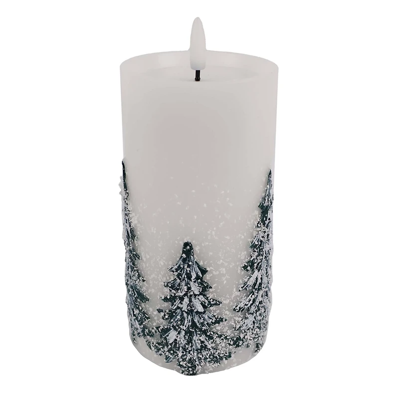 6" Flocked Trees LED Wax Pillar Candle by Ashland®