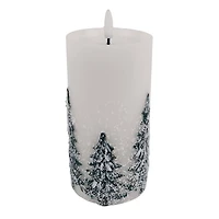 6" Flocked Trees LED Wax Pillar Candle by Ashland®
