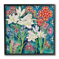 Stupell Industries Vibrant Lilies Geometric Pattern Wall Art in Black Frame