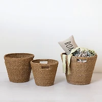 Hello Honey® Natural Round Decorative Handwoven Seagrass Cone Basket Set with Handles