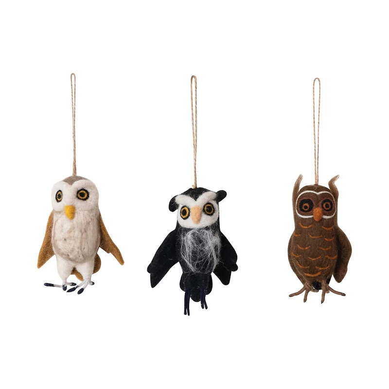 Hello Honey® Handmade Wool Felt Owl Ornament Set with Embroidery