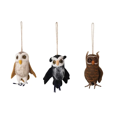 Hello Honey® Handmade Wool Felt Owl Ornament Set with Embroidery