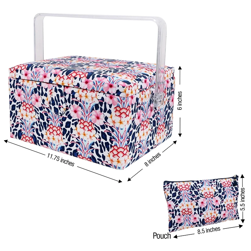 SINGER® Large Tropical Animal Print Premium Sewing Basket with Travel Sewing Kit