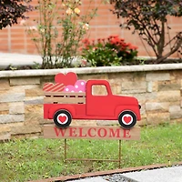 Glitzhome® 24" Metal Wooden Valentine's Truck Yard Stake & Hanging Sign