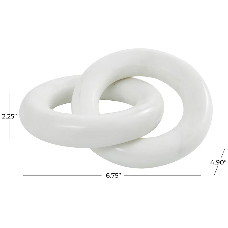 7" White Marble Geometric 2-Link Chain Sculpture