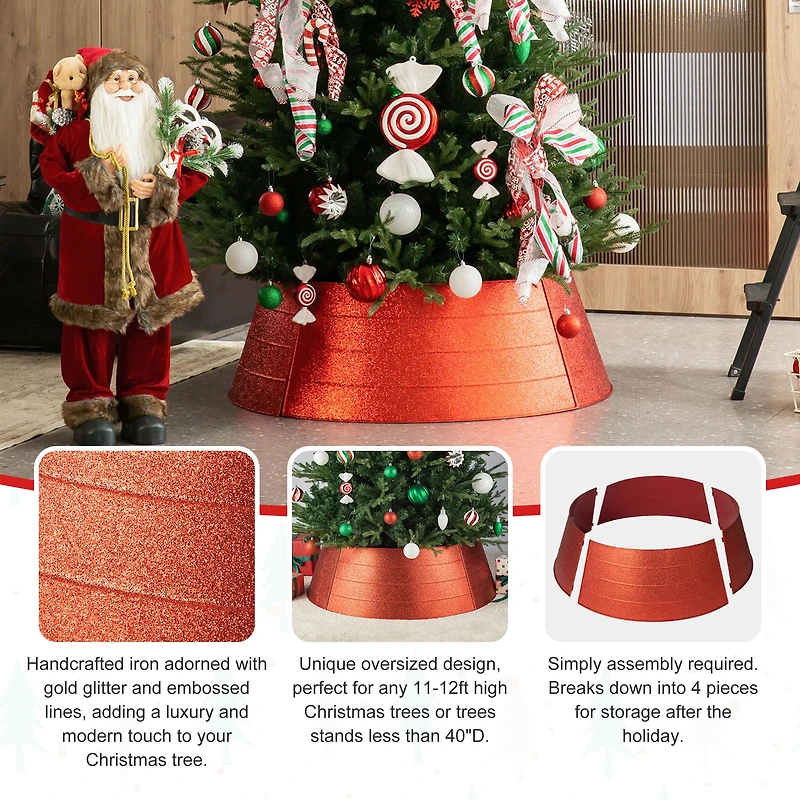 Glitzhome® 3ft. Red Glitter Metal Tree Collar