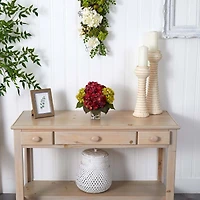 11" Green & Burgundy Hydrangea Arrangement in Floral Vase