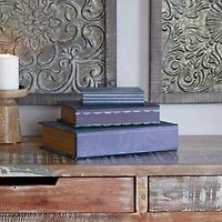 Gray & Blue Stripe Faux Leather Faux Book Box Set