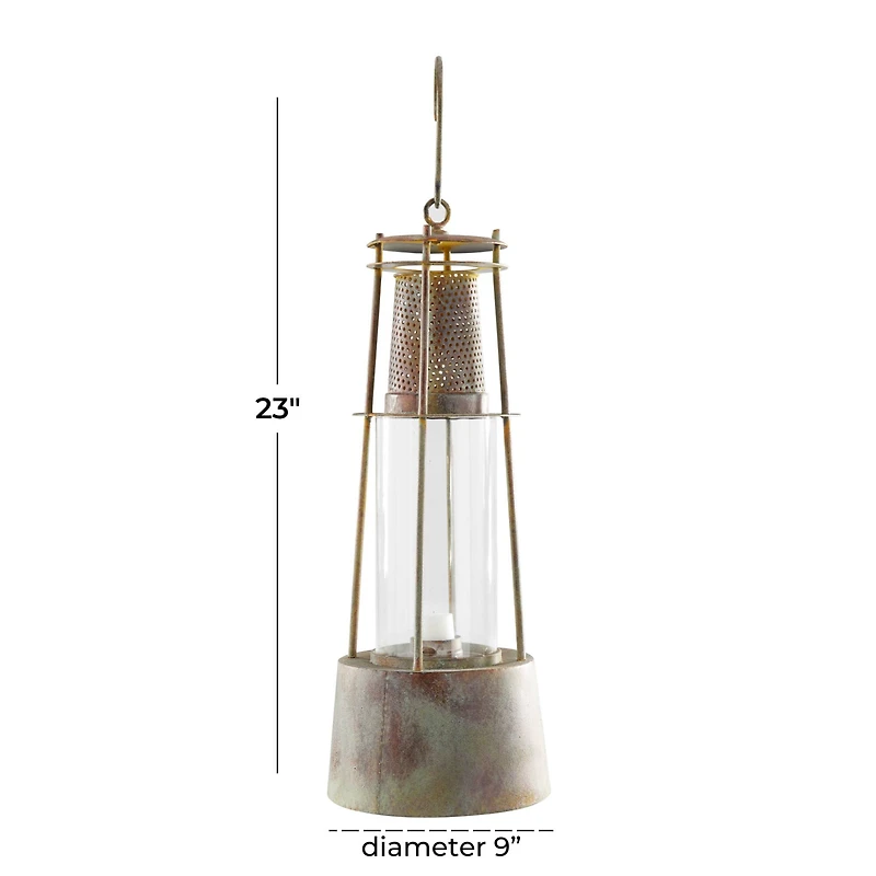 Brown Metal Rustic Lantern, 23" x 9" x 9"