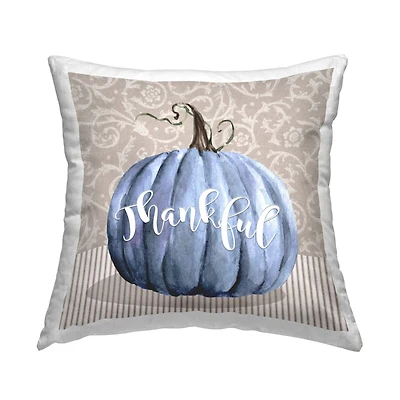 Stupell Industries Blue Pumpkin Autumn Thankful Calligraphy Throw Pillow