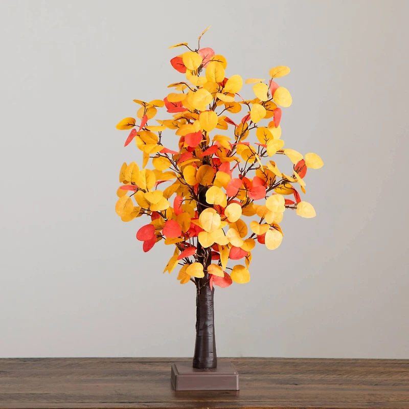21in. Pre-Lit Bright Autumn Eucalyptus Artificial Fall Tree with 50 Warm White LED Lights and Detachable Base