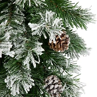 22" Unlit Snowy Flocked Angel Pine with Pine Cones Christmas Teardrop Swag