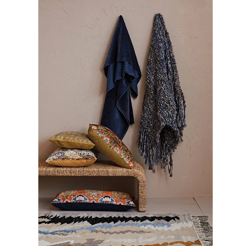 Hello Honey® 18" Chartreuse Pattern & Piping Cotton Velvet Pillow