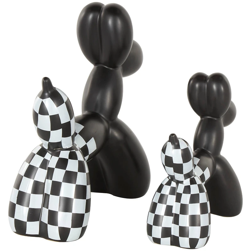 Black Checkered Ceramic Balloon Dog Sculpture Set
