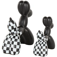 Black Checkered Ceramic Balloon Dog Sculpture Set