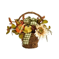 16" Pumpkin, Gourds & Berries Autumn Arrangement In Twig Basket