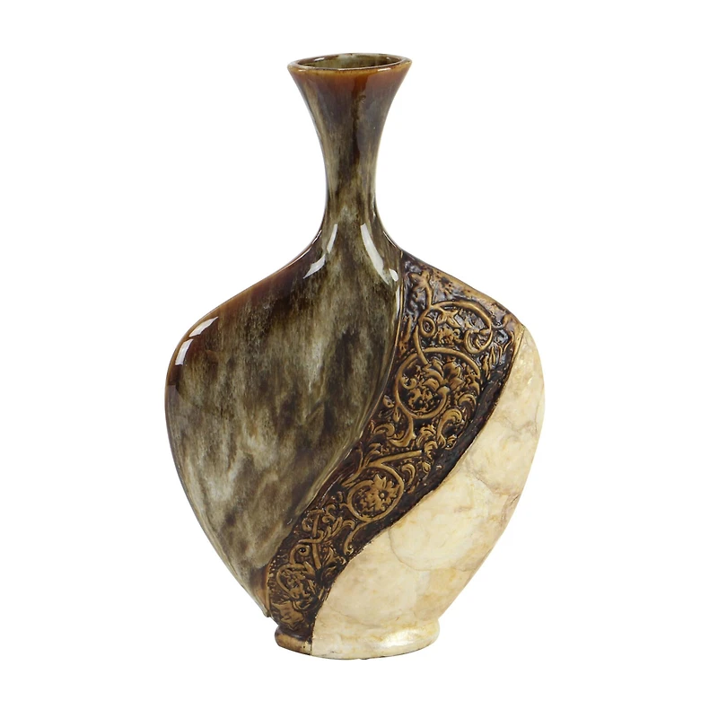 Brown Ceramic Traditional Vase, 18" x 11" x 3"
