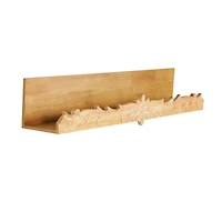 30" Light Brown Wooden Floral Room Wall Shelf with Carved Scroll Lip