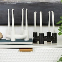 CosmoLiving by Cosmopolitan 8" Black & White Ceramic Geometric Circle Taper Candle Holder Set