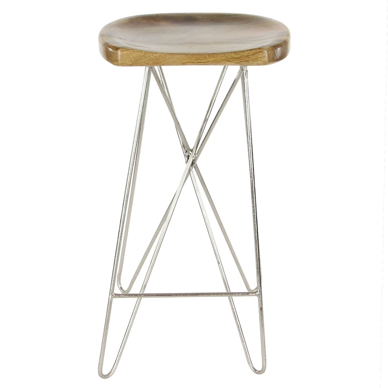 30" Light Brown Mango Wood & Metal Contemporary Bar Stool