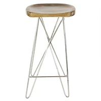 30" Light Brown Mango Wood & Metal Contemporary Bar Stool