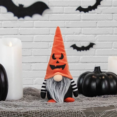 9.25" Halloween Jack-O-Lantern Striped Tabletop Gnome Figurine