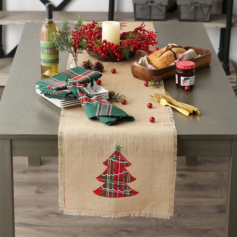 DII® 108" Embroidered Tree Burlap Table Runner