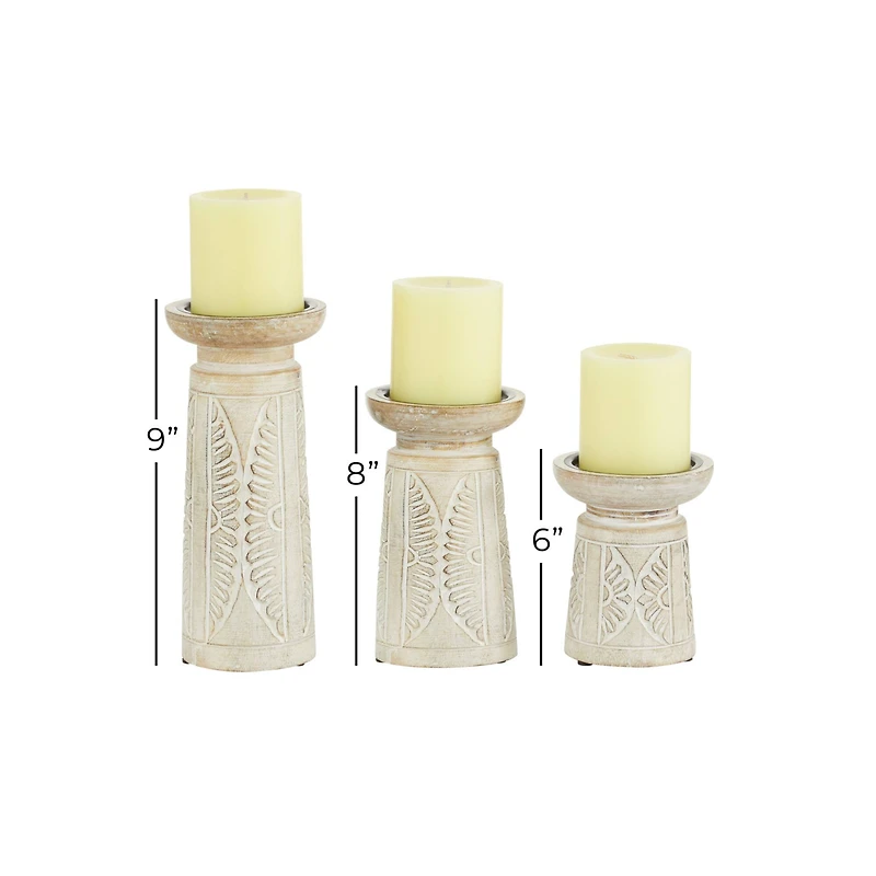 White Mango Wood Natural Candle Holder Set