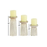 White Mango Wood Natural Candle Holder Set