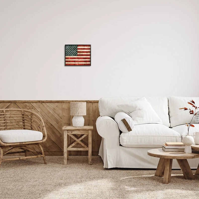 Stupell Industries US American Flag Rustic Pattern Framed Giclee Art