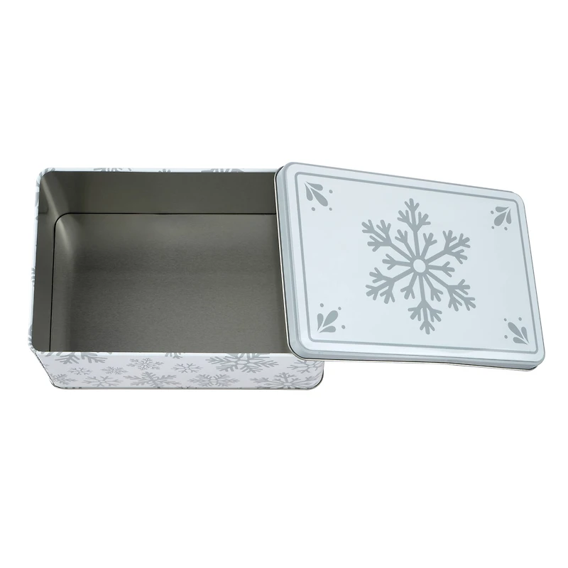 Snowflakes Rectangle Christmas Tin by Makery™
