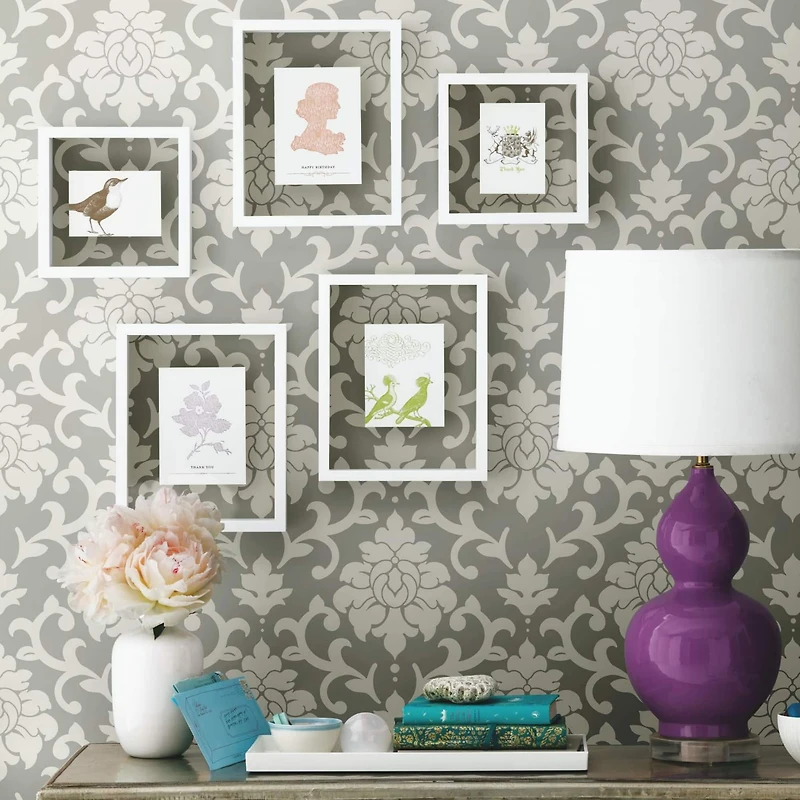 RoomMates Gray Damask Peel & Stick Wallpaper