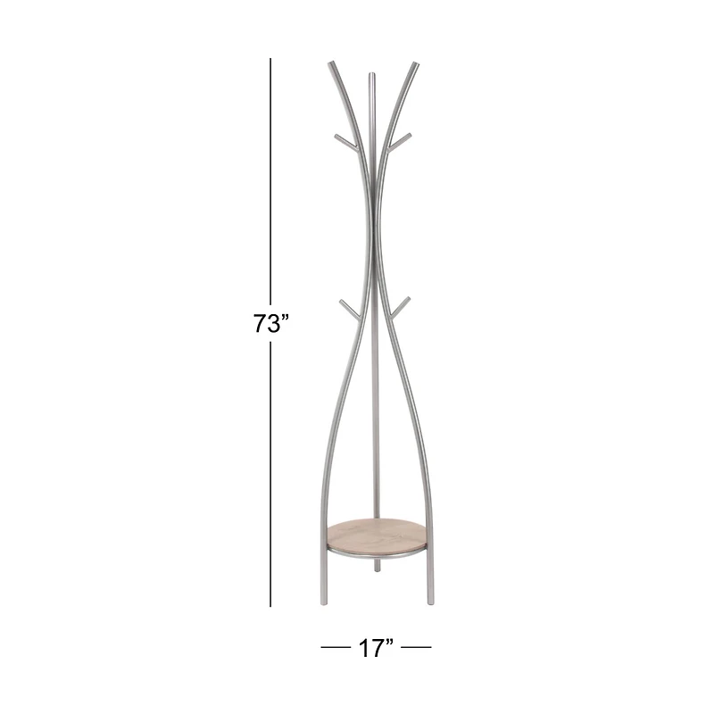Silver Metal Modern Coat Rack, 73" x  17" x  17"