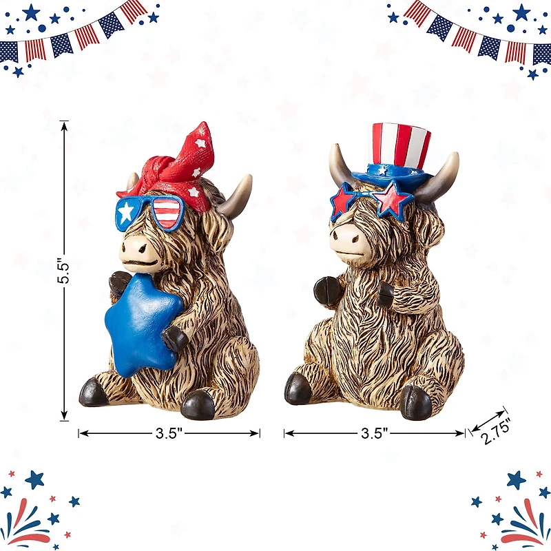 Glitzhome® Patriotic Americana Highland Cow Table Décor