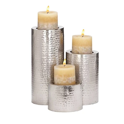 CosmoLiving by Cosmopolitan Silver Metal Industrial Candle Holder Set