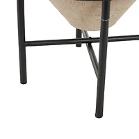 20" Beige Metal Wide Vase with Black Metal Stands