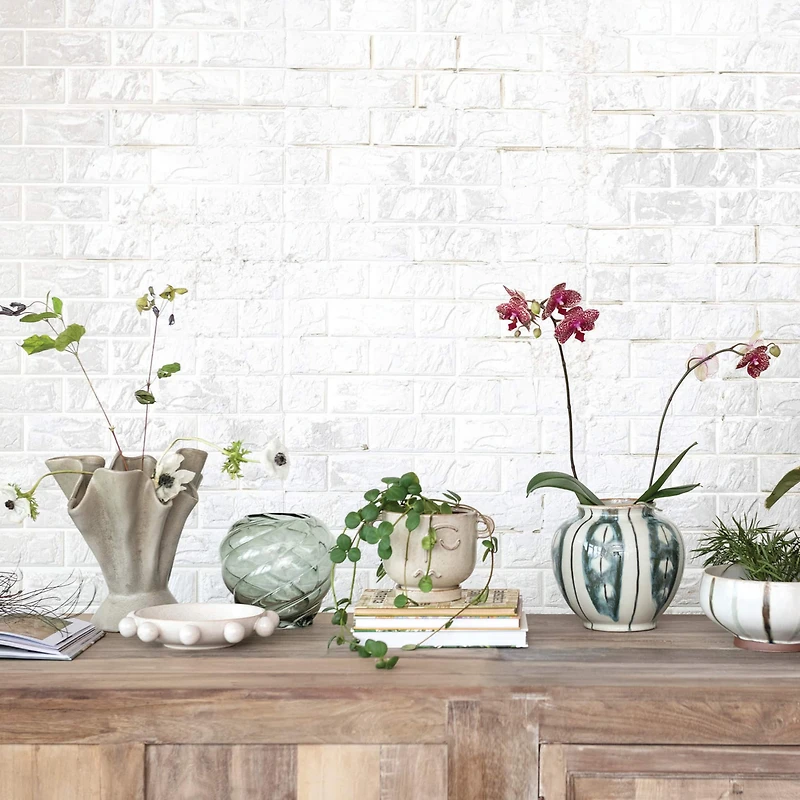 9.75" Cream Reactive Glaze Stoneware Bowl with Orbs