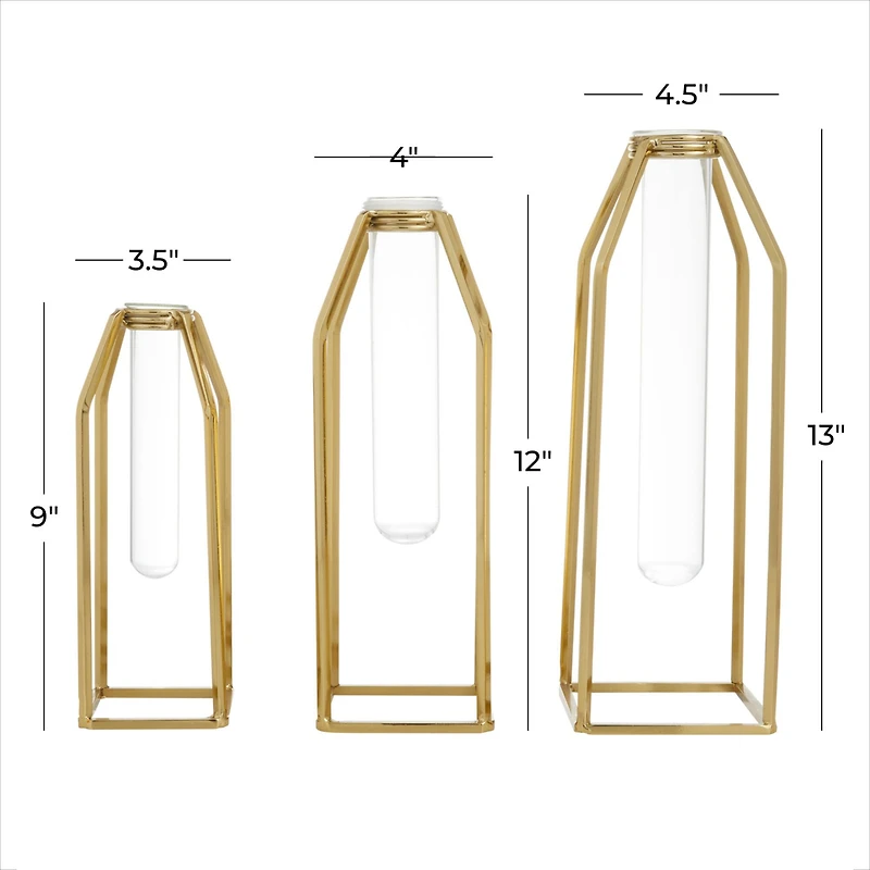 CosmoLiving by Cosmopolitan Set of 3 Gold Stainless Steel Glam Vase, 13" x 5" x 5"
