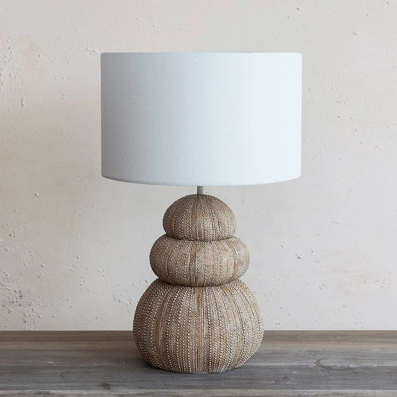 Hello Honey® 18.5" Beige Stacked Sea Urchin Table Lamp with Linen Shade, 2ct.