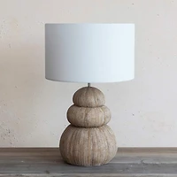 Hello Honey® 18.5" Beige Stacked Sea Urchin Table Lamp with Linen Shade, 2ct.