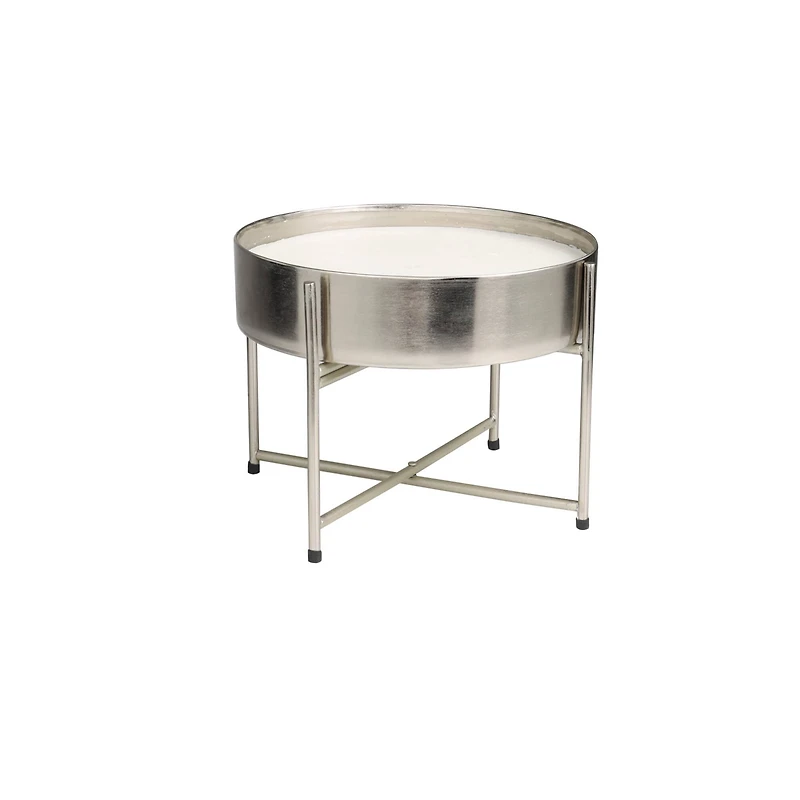 110oz. Sweet Bamboo Scented White 5 Wick Candle in Silver Bowl with Stand