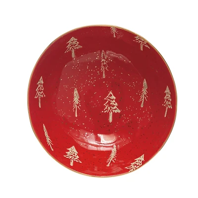 Hello Honey® 9" Red with Gold Electroplating Tree Pattern Hand-Stamped Stoneware Bowl