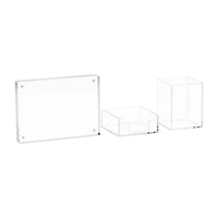 Mind Reader 3-Piece Desk Organizer Set, Pen Holder, Photo Frame and Sticky Note Tray, Acrylic, Clear