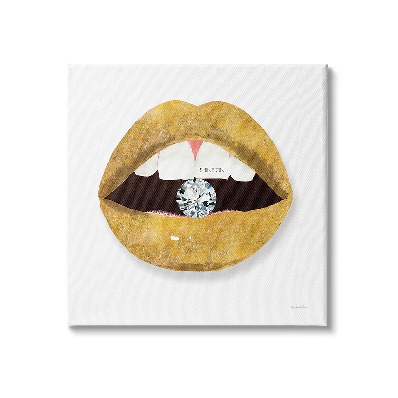 Stupell Industries Shine On Sentiment Gold Lips Glam Diamond Bite Canvas Wall Art