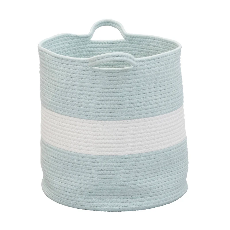 Household Essentials 15" Sky Blue & White Broadband Cotton Rope Basket