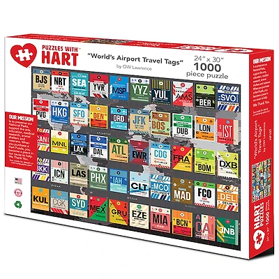 Hart Puzzles World's Airport Luggage Tags by O.W. Lawrence 1,000 Piece Jigsaw Puzzle
